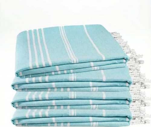 Cotton Turkish Beach Towel with Towels Oversized 36"x72" Pool Absorbent Extra Large Quick Dry Sand Travel Towel (Aqua Satin, 4 Pack) - color: Aqua Satin, size: 4 Pack