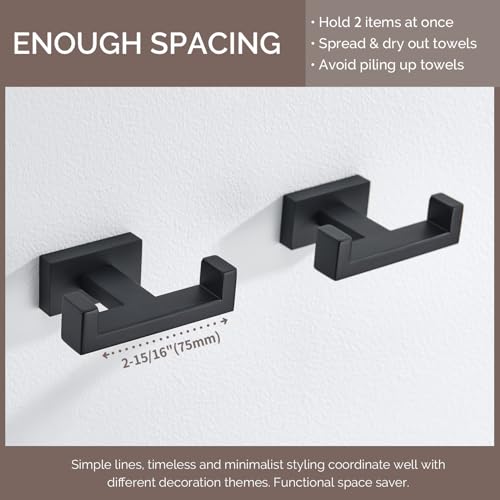 Angle Simple Bathroom Towel Hooks, SUS304 Stainless Steel Shower Double Robe Coat Hooks for Wall, Matte Black, 2 Pack - color: Matte Black, size: 2 Pack