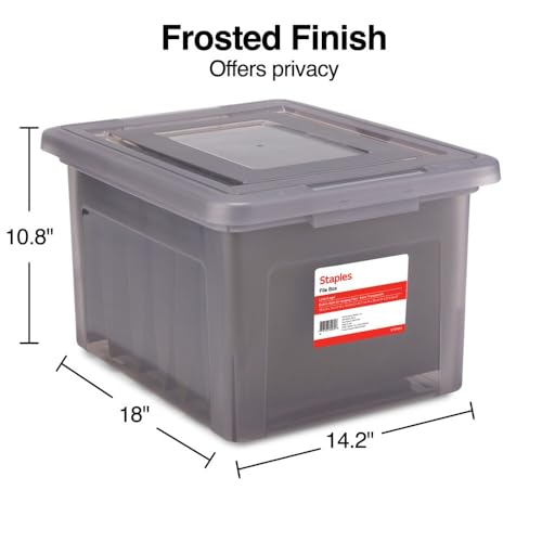 STAPLES File Box Plastic File Box Snap, Letter/Legal Size, Frost Gray, 2/Pack - color: Gray, size: 2 Pack, style: Box (Snap Lid)