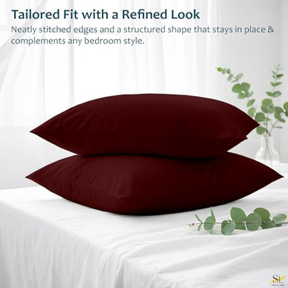 Pillow Cases - Set of 2, Burgundy Solid Standard/Queen (20" X 30") - Pillow Covers Made of 100% Cotton - 300 Thread Count Super Soft and Breathable Sateen Weave Pillowcases. - color: Burgundy Solid, size: Standard/Queen (20"X30")