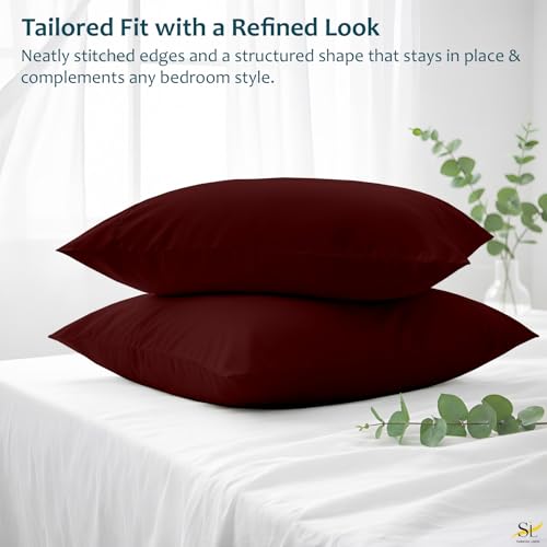 Pillow Cases - Set of 2, Burgundy Solid King (20" X 40") - Pillow Covers Made of 100% Cotton - 300 Thread Count Super Soft and Breathable Sateen Weave Pillowcases. - color: Burgundy Solid, size: King (20"X40")