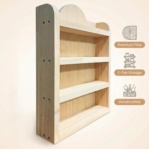 Wood Rack Shelf for Lenox Village Spice Jars 4-Tier Wall Mount Spice Rack for 24 Jars, No Assembly Required Display Organizer for Collectible Mini Spice Houses