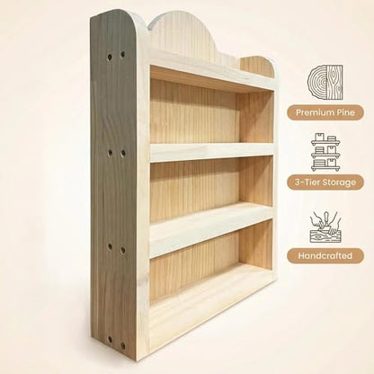 Wood Rack Shelf for Lenox Village Spice Jars 4-Tier Wall Mount Spice Rack for 24 Jars, No Assembly Required Display Organizer for Collectible Mini Spice Houses