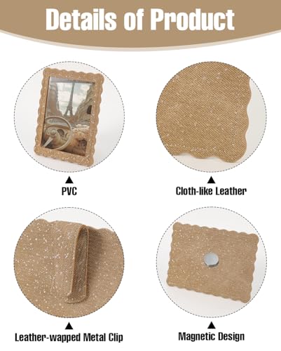 COOLYOUTH 2Pcs Car Picture Frame Car Visor Clip Picture Holders Leather Magnetic Photo Frames with Clip (2, Cloth-Khaki) - color: Cloth-Khaki