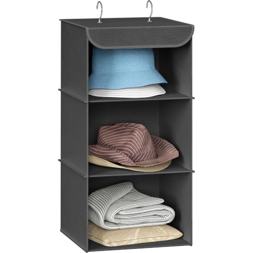 Simple Houseware 3-Shelf Hanging Closet Organizer, Fabric Storage Shelves with 57L Capacity, Dark Gray - color: Dark Grey