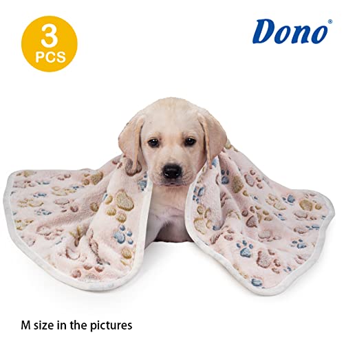 Dono 1 Pack 3 Dog Blankets, Soft Fluffy Fleece Pet Blanket Warm Sleep Mat Paw Print Design Puppy Kitten Throw Blankets Doggy Blanket for Dogs - color: Nude/Gray/Blue, size: Medium(30*20")