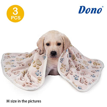 Dono 1 Pack 3 Dog Blankets, Soft Fluffy Fleece Pet Blanket Warm Sleep Mat Paw Print Design Puppy Kitten Throw Blankets Doggy Blanket for Dogs - color: Nude/Gray/Blue, size: Medium(30*20")