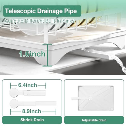Dish Drying Rack,Dish Racks for Kitchen Counter, Metal Dish Drainer with Adjustable Drainage Spout, Removable Knife and Fork Holder (White) - color: 1 Tier - White