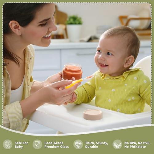 NETANY 6 Pack 4 oz Glass Baby jars with Airtight Lids, Glass Baby Food Storage Containers,Overnight Oats Containers with Lids | Microwave, Dishwasher & Freezer Safe | Includes 10 Labels - size: 4oz