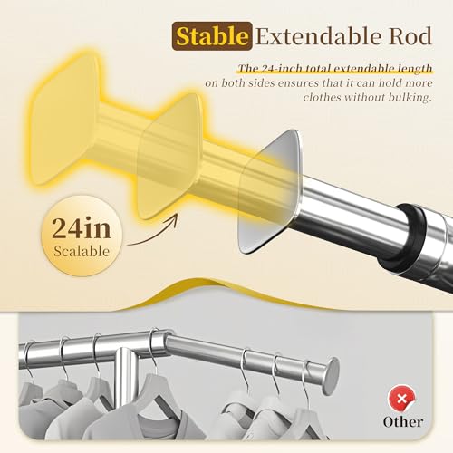 Raybee Clothes Rack, Room Organize Home Storage, 75" W & 4 Extra Hooks | 450LBS Capacity, Stainless Steel, Extendable Hanging Rod, 360° Lockable Wheels, Height Adjustable, 15-Min Tool-free Assembly - color: Chrome, style: Rod Shelf