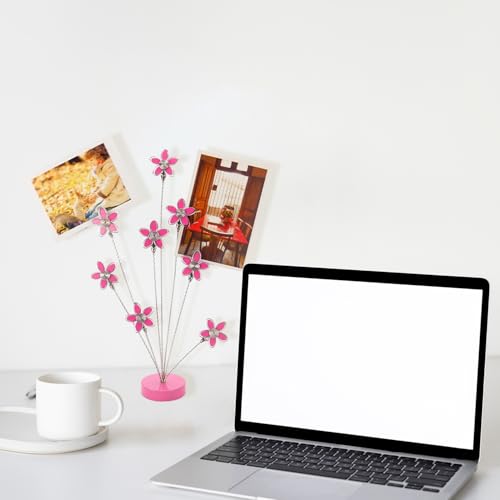 8-Branch Family Tree Picture Frame Holder, Card Photo Clips Holder Desk Stand for Memo Paper Note Photo Christmas Wedding Card Display (Rose Red Flower) - style: peach blossom