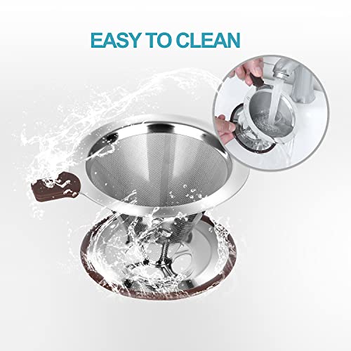 Pour Over Coffee Dripper, Reusable Paperless Coffee Filter,Professional Stainless Steel Drip Cone Brew Coffee Strainer,Upgraded Double Micro Mesh Filter with Cup Stand,1-4 Cup - size: 1-4 Cup