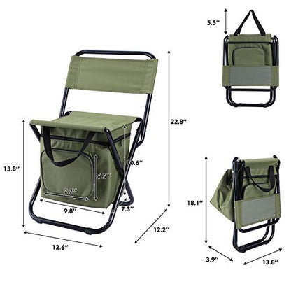 LEADALLWAY Fishing Chair with Cooler Bag Compact Fishing Stool Foldable Small Hunting Chair 12.2" Seat Depth,12.6" Seat Width - color: Green X2