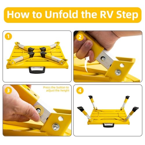 Homeon Wheels Aluminium RV Steps Adjustable Folding Step Stool with Non-Slip Rubber Feet, Heavy-Duty Design, Safety Strips, Handle, Easy Carry, Outdoor Camper Trailer Travel - Yellow - color: Yellow Large