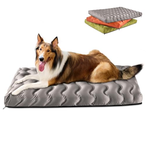 Washable Dog Bed, Cooling Dog Crate Bed Mat with Memory Foam, Water-Resistant Outdoor Dog Bed for Large Medium Small Dogs - color: grey, size: 30"L x 20"W x 3"Th