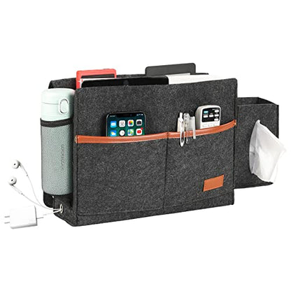 Surblue Bedside Caddy Felt Storage Organizer Hanging Bag with Tissue Box and Water Bottle Pocket for Mattress, Sofa, Bunk Bed, Dark Gray - color: Dark Gray