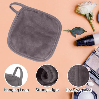 Natwag Makeup Remover Cloth, 6" x 6" Make Up Towels Reusable Face Cloth for Washing Face, Makeup Remover Pads Microfiber Face Washcloth with Mesh Bag, Just Water, 12 Pack, Cool Grey - color: Cool Grey