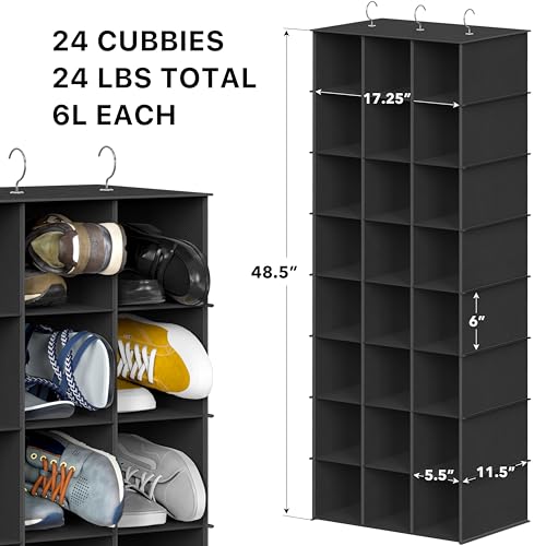 Simple Houseware 24 Section Shelves Hanging Shoes Organizer Holder for Closet, Black - color: Black