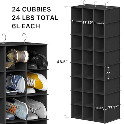 Simple Houseware 24 Section Shelves Hanging Shoes Organizer Holder for Closet, Black - color: Black