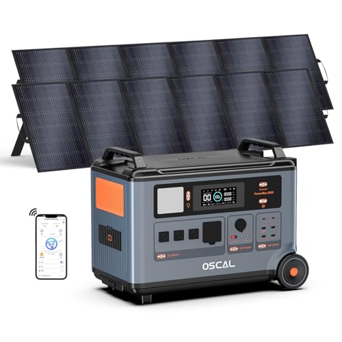 OSCAL PowerMax 6000 Solar Generator with 2x500W Solar Panels, 120/240V Split Phase Voltage 6000W AC Outlets (9000W Peak), 3600Wh Power Station Expandable to 57.6kWh, Emergency for Home