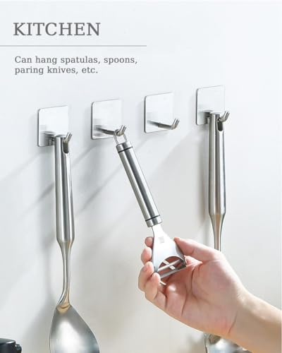 8 Pack Adhesive Wall Hooks, Self-Adhesive Hooks for Bathroom, Door Back Stick-On Towel Hooks, Hanging Coat Hat Key Washcloths Aprons Oven Mitts for Kitchen Shower Garage Home, Silver - style: S-Silver-45°