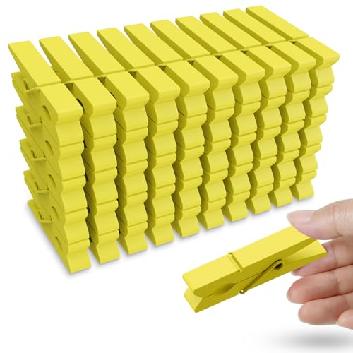 50PCS Colored Wooden Clothespins, 2.9inch Yellow Clothes Pins for Clip Pictures Photos Decorative, Small Colorful Wood Decoration Closepins Clips - color: Yellow