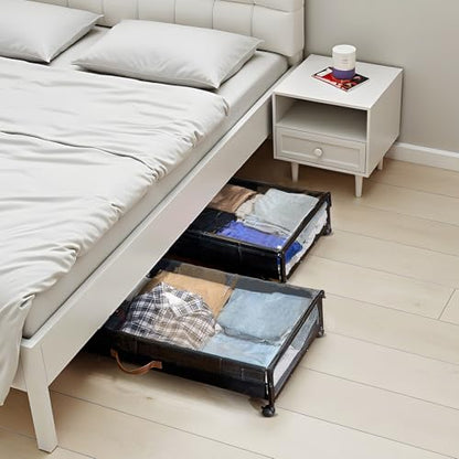 VEVOR Under Bed Storage with Wheels, 36.0 x 18.1 x 7.3 inch, Underbed Containers with Clear Lid, Underbed Shoe Organizer, Rolling Under the Bed Storage Bins for Clothes Shoes Blankets Bedroom, 2 Pack - style: D