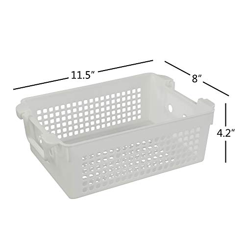 Stackable Plastic Storage Baskets/Bins Organizer with Handles, Set of 4 (White, Grey) - size: stacking baskets