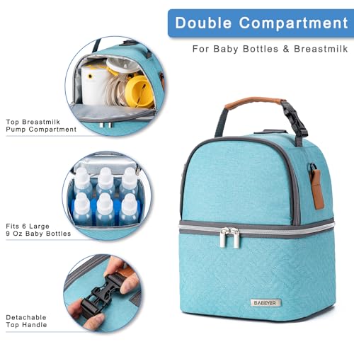 Breastmilk Cooler Bag with Ice Pack Fits 6 Baby Bottles up to 9 Ounce, Breast Milk Pump Cooler Bag with Shoulder Strap for Nursing Mom Daycare, Work, Travel- Lake Green - color: Green