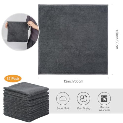 SINLAND Microfiber Cleaning Cloth Super Absorbent Kitchen Dish Cloths Quick Dry No Streak Dish Rags Glass Cloths 12inchx12inch 12 Pack Grey - color: Grey