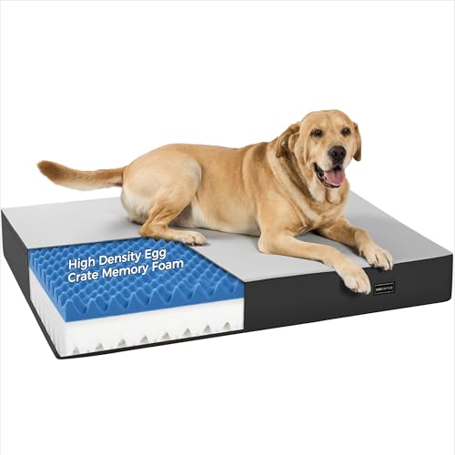 5 Inch Thick Orthopedic Dog Bed for Medium & Large Dogs, High Density Egg Crate Memory Foam with Support Foam, Waterproof Liner & TPU, Removable Washable Cover, Nonskid Bottom, 41"x29"x5", Grey - size: 41''L x 29''W x 5''Th