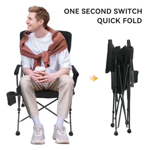 Portable Camping Chairs- Lightweight,Outdoor Chair with Side Pockets & Cup Holder,Heavy Duty Support 500 LBS Oversized Foldable Camping Chair for Adults,Fishing,Hiking,Picnic,Beach Patio,Sport