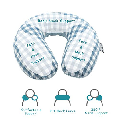 Buckwheat Pillow for Side Sleepers Cervical Neck Cooling Pillows U Shaped Pillow Ergonomic Travel Head Pillow for Sleeping Buckwheat Hulls Filling Removable Cotton Cover (12x12 inch, Blue) - color: Lattice-blue