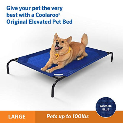Coolaroo Original Elevated Dog Bed - Breathable Off-The-Ground Pet Bed with Cooling Fabric, Joint Relief & Moisture-Resistant Fabric, 100% Recyclable, Easy Clean, Aquatic Blue, Large - color: Aquatic Blue, style: Large Dog Bed