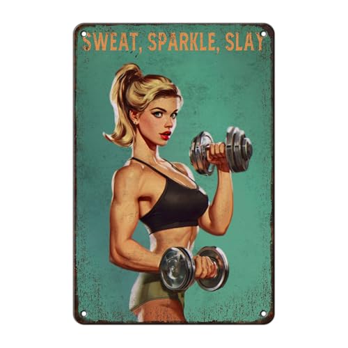 Sweat Sparkle Slay Metal Tin Sign Rustic Home Gym Wall Decor Fitness Studio Motivational Woman Cave Art Vintage Tin Sign For Yoga Room Workout Studio 12 * 8in - color: Vintage Metal Sign 12, size: 20X30cm(12*8in)