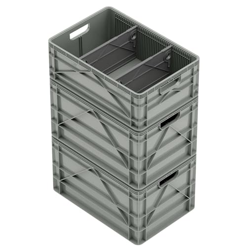 SIDIO Crate Basic Pack - 2 Full-Size & 1 Half-Size Heavy Duty Stackable Storage Bins, Totes, Containers with Dividers - Durable Plastic Organizer for Home, Office, Garage, and Outdoor Use, Aircraft - color: Aircraft