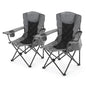 ARROWHEAD OUTDOOR 2-Pack Portable Deluxe Folding Camp Quad Chair w/Headrest, Glass & Cup Holders, Armest 6-can Cooler, Heavy Duty Carry Bag, 550 lbs Weight Capacity - color: Grey 2pack