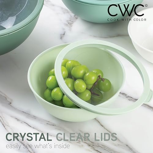 COOK WITH COLOR Mixing Bowls with Lids - 12 Piece Plastic Nesting Bowls Set includes 6 Prep Bowls and 6 Lids, Microwave Safe Mixing Bowl Set, Sage Tritan Lid - color: Sage Tritan Lid