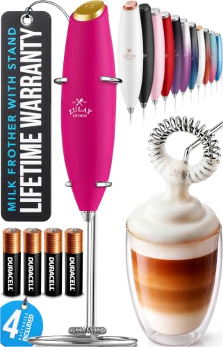 Zulay Kitchen Powerful Milk Frother Wand With Duracell Batteries - Ultra Fast Handheld Drink Mixer - Electric Whisk Foam Maker for Coffee, Lattes, Cappuccino & Matcha - Z1 Motor - Hot Pink Gold - color: Coral Shimmer, size: Z1 Motor + Batteries