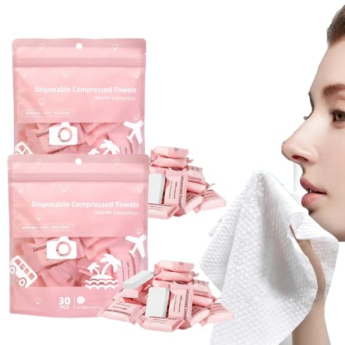 Compressed Towel Tablets,Disposable Compressed Towels,Portable Compressed Face Towel Tablets,Highly Absorbent,Cotton Hand Wipes for Travel,Camping,Home,Outdoor Use,Gym and Makeup Removal (60, Pink) - size: 60 , Pink