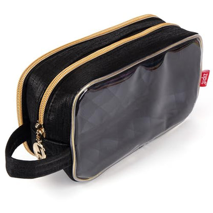 ZIPIT: Travel Makeup Bag - Soft Shell, Large Zipper Cosmetic Case, 3 Compartments, Toiletry Storage Organizer, Clear Window, Brush Slots - color: Multicolor