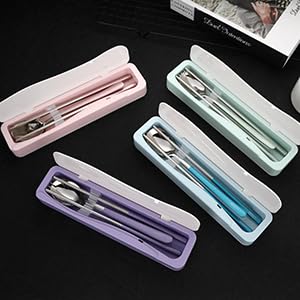 DEVICO Travel Utensils, Portable 18/8 Stainless Steel Silverware Flatware Set, Include Fork Spoon Chopsticks with Case (Purple) - color: Purple