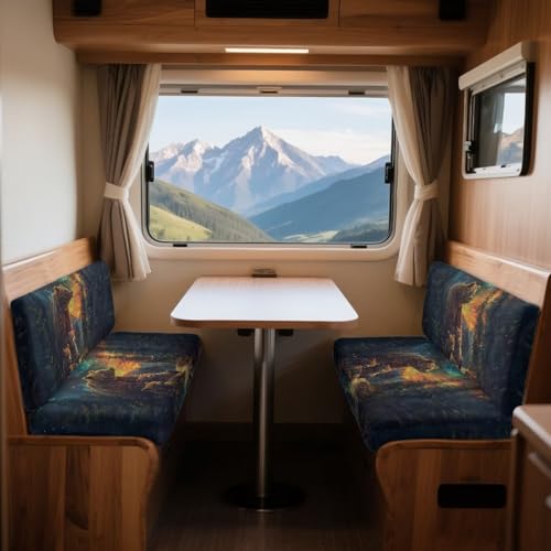 Bear Forest Pattern 2 Pcs RV Dinette Cushion Covers Anti-Slip Camper Cushion Slipcover Thickened 2 Seat Sofa Chair Cover 1 Backrest Covers and 1 Bench Covers - color: Bear Forest