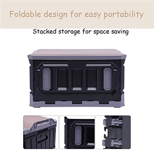 PP Folding Storage Boxes, Outdoor Portable Camping Storage Box Folding Box Table Equipment, Camping Organizer for Trunks, Study Rooms (Black&Grey)