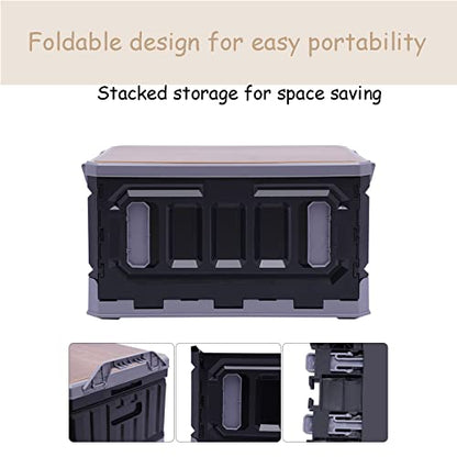 PP Folding Storage Boxes, Outdoor Portable Camping Storage Box Folding Box Table Equipment, Camping Organizer for Trunks, Study Rooms (Black&Grey)