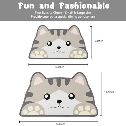 Grey Cat Food & Water Mats - Absorbent Pet Feeding Placemats 17.7 * 9.8 inch - color: Cat Head, size: Small