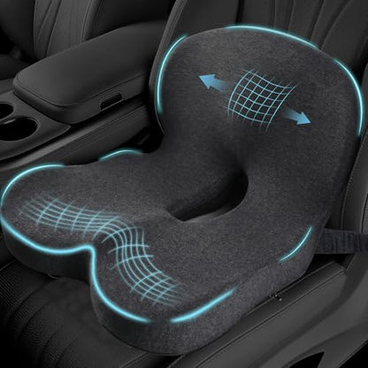 Car Seat Cushion, Memory Foam Driving Cushion with Adjustable Strap, Ergonomic Pad for Car & Semi Truck, Office Chair Cushion for Sciatica & Lower Back Pain Relief, Dark Gray - color: Dark Gray