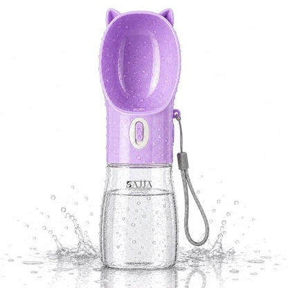 Dog Water Bottle Dispenser 380ml – Leak-Proof Lock, One-Hand Operation | Portable Pet Travel Water Bottle with Built-in Bowl | Purple-Don't Forget to Claim Your - color: Purple