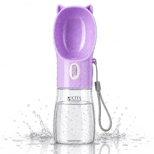 Dog Water Bottle Dispenser 380ml – Leak-Proof Lock, One-Hand Operation | Portable Pet Travel Water Bottle with Built-in Bowl | Purple-Don't Forget to Claim Your - color: Purple