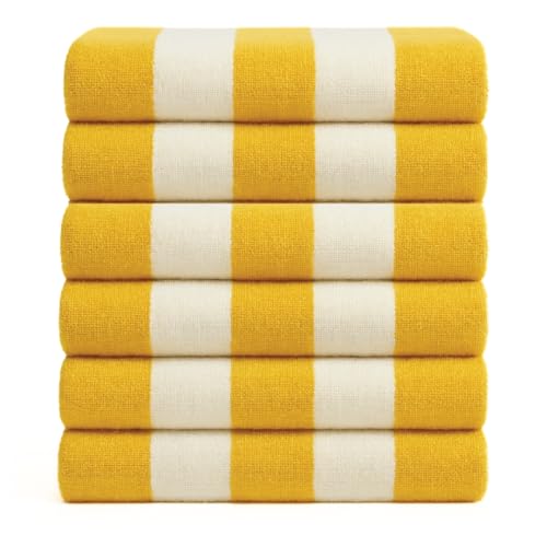 Salt Earth Cotton Beach Towel (Pack of 6, 30"x60") - Oversized Beach Cabana Striped Towels - Quick Dry & Absorbent Towels for Bathroom, Travel, Pool, Spa, Bath, Vacation, Home, Swim (Lemon Yellow) - color: Lemon Yellow, size: Pack of 6